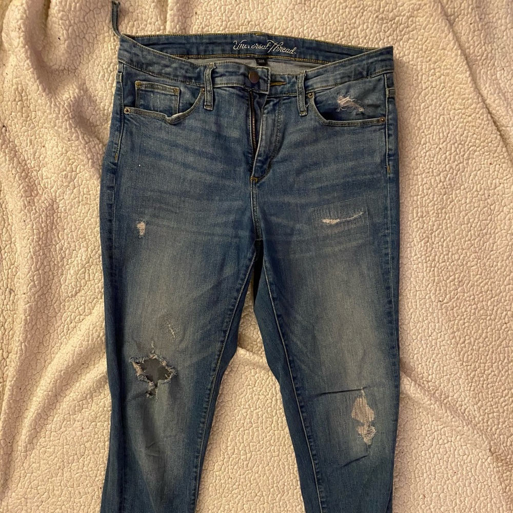 high rise cropped skinny jeans | distressed